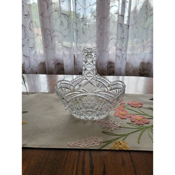 Vintage Crystal Pressed Glass Basket Brides,  Sawtooth Edge - Picture 2 of 4